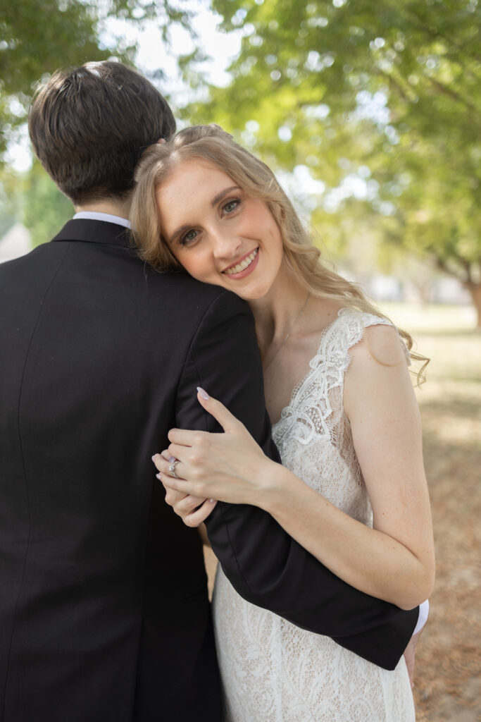 bride and groom on wedding day at Infantry Chapel on Fort Moore Georgia 